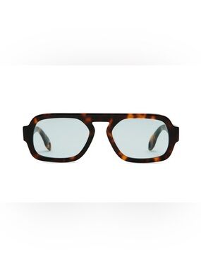 Tortoiseshell Rectangular Women's Sunglasses - Blue Lenses